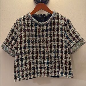 Endless Rose Multicolor Tweed Blouse with stones on colloid and sleeves large